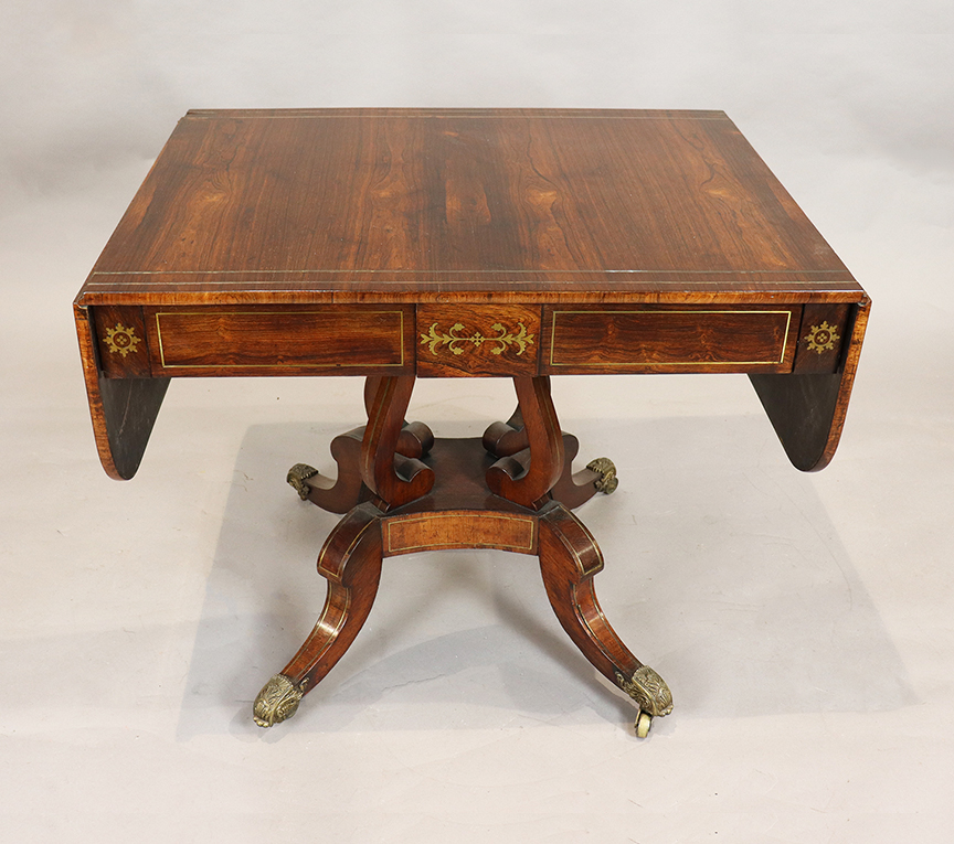 Regency Rosewood Sofa Table with Brass Inlay