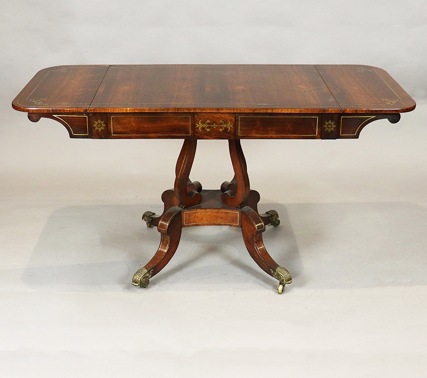Regency Rosewood Sofa Table with Brass Inlay