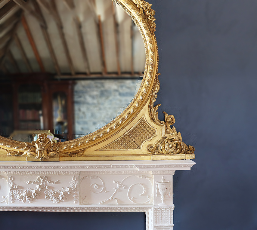 Oval Victorian Overmantle Mirror with Cherub