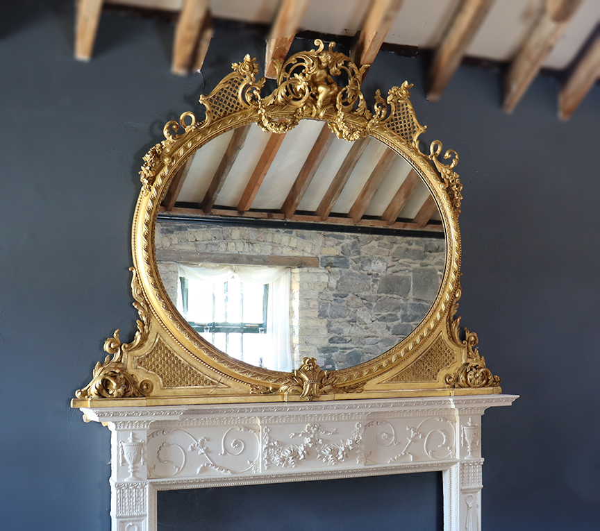 Late Victorian Overmantle Mirror with Cherub