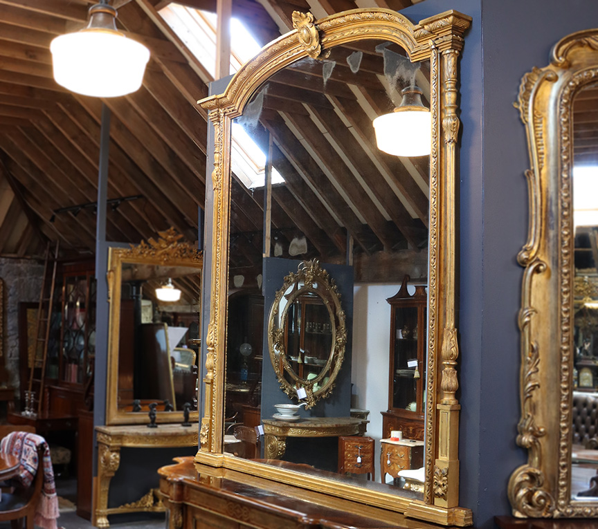 Large Gilt Mirror with Side Columns
