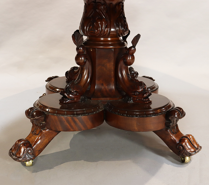 Victorian Circular Dining Table with Carved Frieze