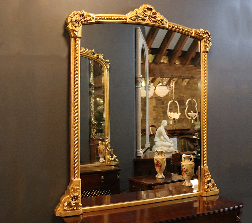 19th Century Overmantle Mirror with Ribbon Detail