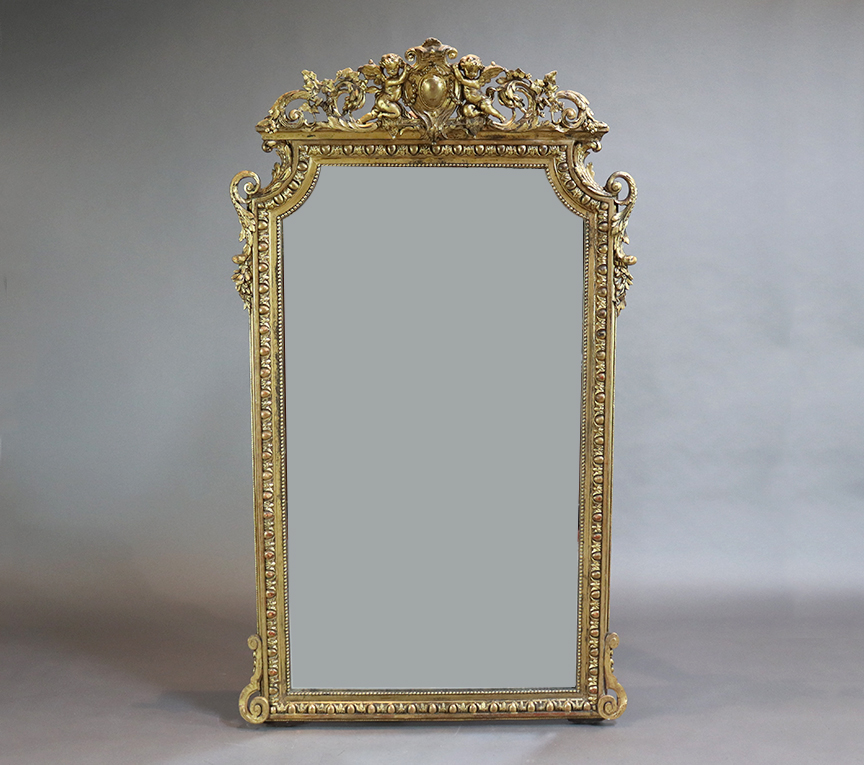  19th Century Gilt Mirror with Cherubs and Cartouche