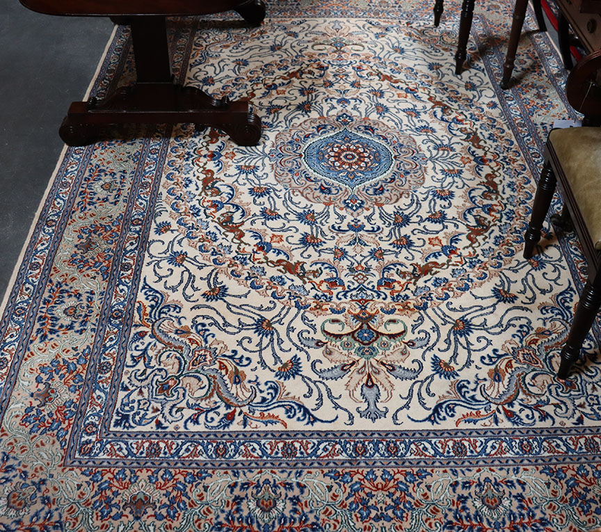Iranian Carpet in Blue and Cream